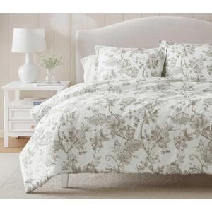 Martha Stewart - King Comforter Set, Smooth Sateen Front with Subtle Sheen & Lightweight Cotton Percale Reverse, 3 Piece Bed Set with Matching Pillowcases (Avery Floral Grey)
