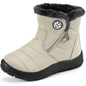 Girl's Boy's Winter Snow Boots Ankle Boots for Kids Boots Warm Fur Anti-Slip (10.5 Little Kid, Beige)