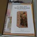 CRIOLPO Book Nook Kits for Adults - DIY Miniature Bookshelf Insert with LED Lights, Creative Craft Book Nook Kits for Adults, Cat Waiting Alley Japanese bookends Gifts for Family Friends Lovers