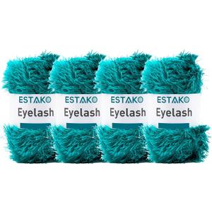 Estako Eyelash, (4 Skeins Pack) 100% Polyester Yarn, Soft, Fuzzy for Crochet and Knitting (4 x 3.53 Oz) / (4 x 153 Yrds) (1213 - Oil Blue)