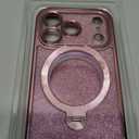 360° Spin CD Stand for iPhone 17 Pro Max Case Compatible with Magsafe Ring [Never Yellow][DIY Glitter Cardstock] Camera Protection Plating Clear Cute Phone Case for Women Girls 6.9'', Pink