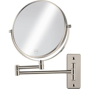 8" Wall Mounted Makeup Mirror, Extendable Bathroom Vanity Mirror with 1X/10X Magnification, 360° Swivel Shaving Mirror, Double Sided Magnifying Mirror Wall Mount, Nickel Finish (No Light)
