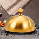 Gold Stainless Steel Food Dome Cover Food Protecting Dome Cover Serving Plate Dish Dome Cake Butter Dessert Cheese Cover for Burgers Restaurant Party (Crown Handle)