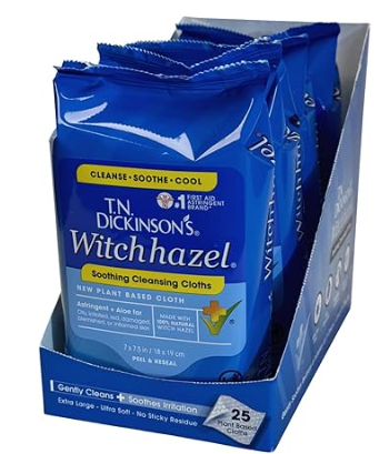 T.N. Dickinson's Witch Hazel Soothing MultiUse Cleansing Cloth, 4 Pack, 25 Cloths Per Pack,white