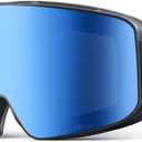 Lamicall Ski Goggles with 3X Anti-Fog - 100% UV Protection, OTG, Gifts for Skiing, Snowboard, Snowmobile, Men, Women (Black Frame - Blue Lens)