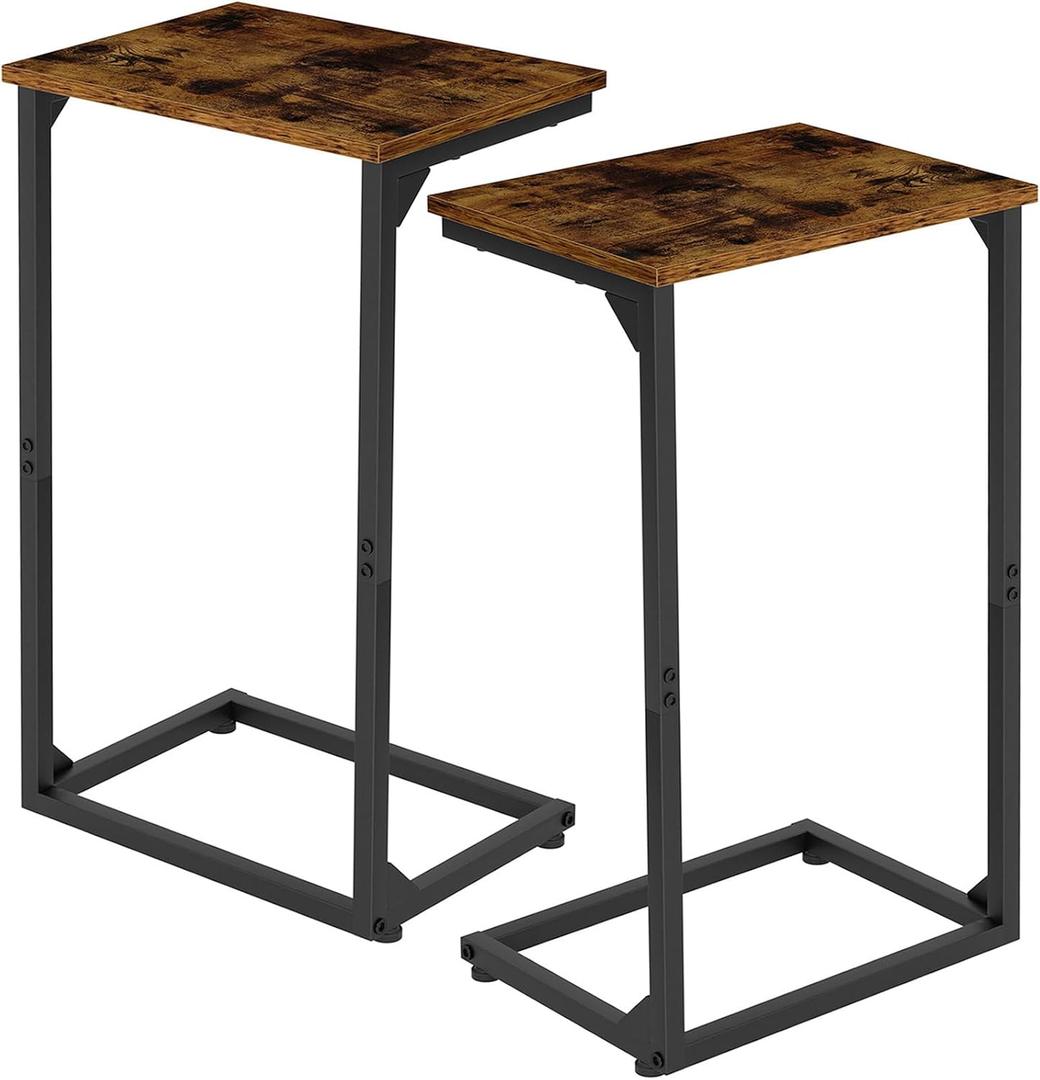 AMHANCIBLE C Shaped End Table Set of 2, Side Tables for Sofa, Couch Table for Small Space, TV Trays for Living Room Bedroom, Metal Frame, Brown