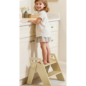 Toddler Kids Step Stool: Wooden 2 Step Stool for Bathroom Sink, Foldable