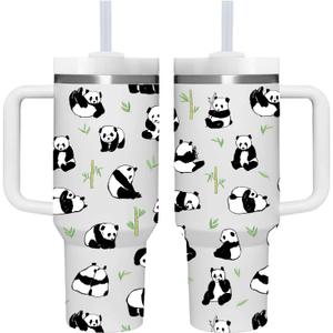 40 OZ Panda Tumbler with Handle.Panda Lover Cup Gift.40 OZ Unique Birthday Christmas Panda Tumblers Gifts for Women Men.