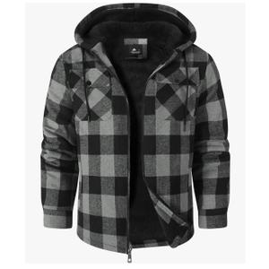 ZITY Men's Flannel Hooded Jacket Fleece Sherpa Lined Plaid Shirts Jackets Zip Up Sweatshirt Hoodies for Men with 4 Pockets. Size XXL
