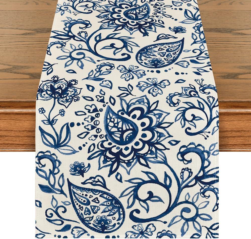 Artoid Mode Beige Floral Paisley Table Runner, Seasonal Spring Kitchen Dining Table Decoration for Home Party Decor 13x72 Inch