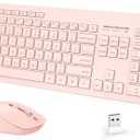 seenda Wireless Keyboard and Mouse Combo, 2.4GHz Cordless Quiet Keyboard Mouse with USB Receiver, Full Size Cute Pink Combo, Compatible for Windows Laptop Computer Desktop PC, Pink