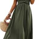 Floerns Women's Wrap V Neck Flowy Midi Dresses Short Sleeve A Line Ruched Beach Dress (Medium)