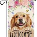 2 x Heyfibro Welcome Spring Summer Flower Garden Flag 12x18 Inch Double Sided Burlap,Cute Golden Retriever Dog Butterfly Yard Flag for Seasonal Holiday Farmhouse Outdoor Decor(ONLY FLAG)