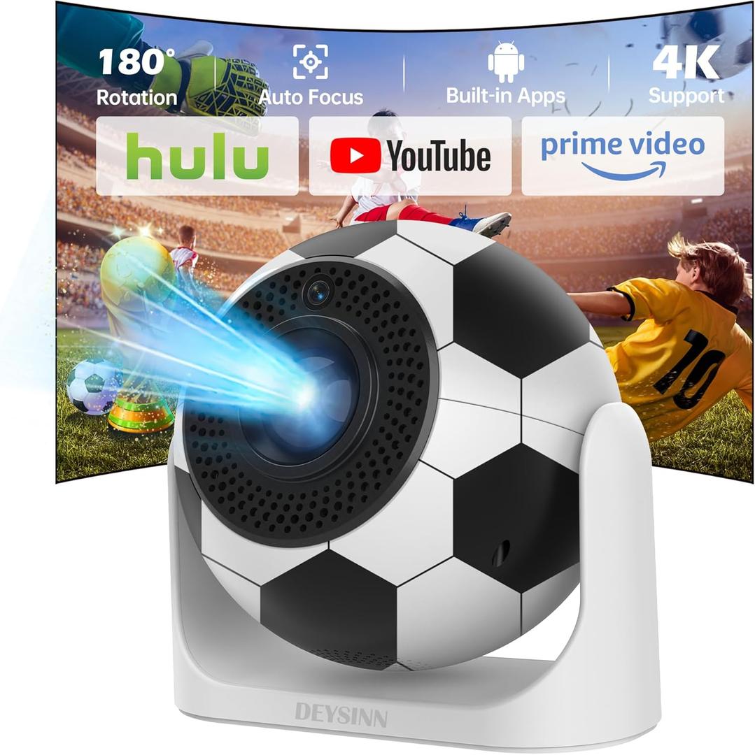 Mini Projector with WiFi & Bluetooth, 1080P 4K Support Smart Projector Portable 180 Rotatable Auto Focus & Keystone Voice Remote Control, Football Movie Home Theater Outdoor Bedroom Use (black)