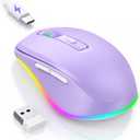 PEIOUS Wireless Mouse Jiggler - LED Wireless Mice with Build-in Mouse Mover, Rechargeable Moving Mouse for Laptop with Undetectable Random Movement Keeps Computers Awake - Purple