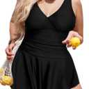 BIKINX Plus Size Swimsuit for Women Tankini Two Piece Bathing Suits Tummy Control Swimdress with Shorts,L