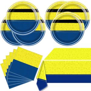 Yellow Big Eyes Cartoon Birthday Party Tableware, 20Plates and 20Napkins And Tablecovers 70 * 42inch,Yellow Cartoon Big Eyes Birthday Party Supplie