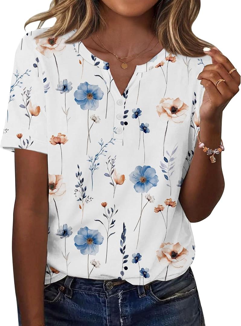 Zeagoo Womens Summer Tops Casual Short Sleeve V Neck Shirts Business Dressy Work Blouses (White, L)