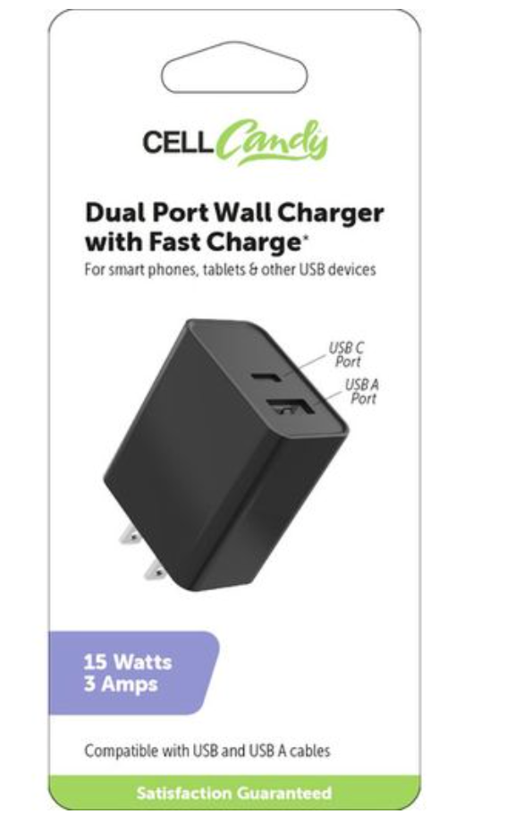 CELL CANDY Fast Charge Dual Port Wall-Charger 15Watts 3 Amps