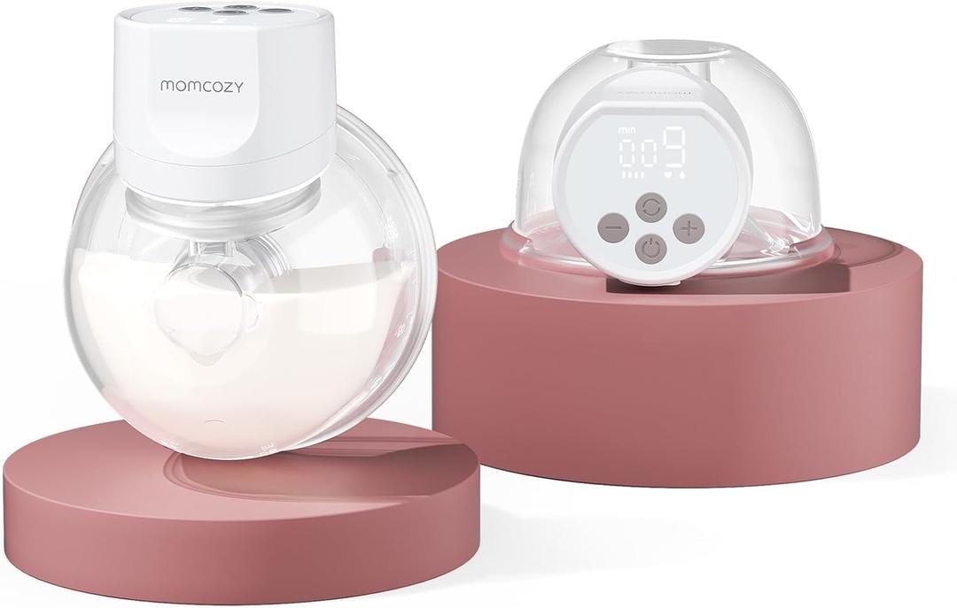 Momcozy Wearable Electric Breast Pump  Portable, Wireless, Adjustable Suction, Soft DoubleFit Flanges, Smart Display (24mm, 2-Pack, Light White)