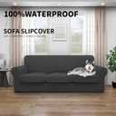 Easy-Going 100% Dual Waterproof 4 Pieces Stretch Soft Couch Cover for Dogs, Sofa Slipcover for 3 Separate Cushion Couch Leakproof Furniture Protector for Kids, Pets Dark Gray