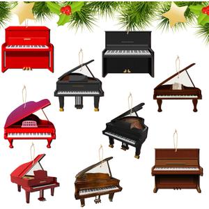 Pinkunn 36 Pieces Christmas Ornaments Grand Piano Black Decoration Musical Music Instrument Ornament Brown Upright Piano Hanging Decorations for Christmas Tree(Wooden Style)