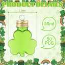 50 Pcs 50 ml Lucky Hanging Clover Bottles Mini Clover Shaped Beverage Bottles Paired with DIY Shamrocks Ornament for Party Favors, Drink Containers, Gift Supplies (Green)