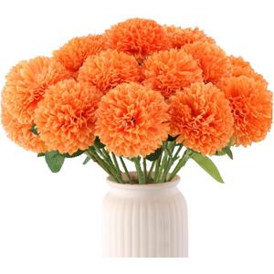 Hananona 12 Pcs Artificial Chrysanthemums Flowers Ball Flower, Orange Fake Mums Silk Fall Flowers for Autumn Home Decor Indoor Floral Arrangement Table Centerpiece (12, Orange)