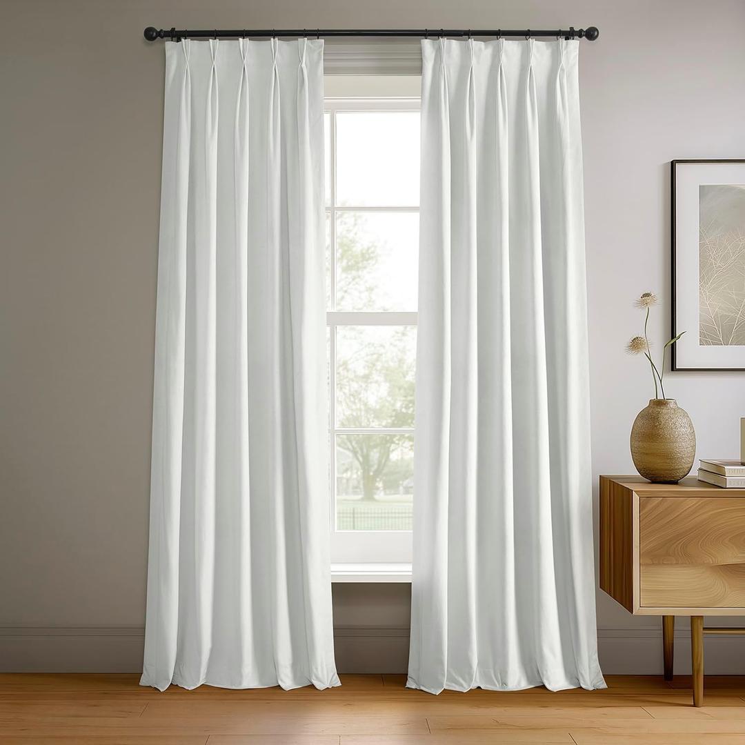 HPD Half Price Drapes Velvet Blackout Curtains/Drapes - 108 Inches Long 1 Panel Blackout Curtain Signature Pleated for Living Room & Bedroom - 25W X 108L, Primary White