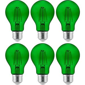 Sunlite 40941 LED Colored Filament A19 Light Bulb, 4.5 Watts, Medium E26 Base, 120 Volts, Transparent Green, Dimmable, 320 Degree Beam Angle, UL Listed, 6 Count