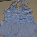 Lilosy Petite Sexy Strappy Bralette Mini Skirt Floral Lace Mesh Sheer with Thong Otufits Lingerie Set 3 Piece Women See Through Matching Bra Panty Underwear Light Blue X-Small
