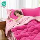 MUXHOMO 7 Pieces California King Comforter Set, Reversible Bed in a Bag Cal King Size, All Season Bedding Set with Comforter, Flat Sheet, Fitted Sheet, Pillowcases & Shams, Hot Pink & Baby Pink