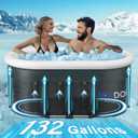Wxtkkom XL 132 Gallon Oval Cold Plunge Tub with Air Inflatable Ring, Collapsible Ice Bath Pool, Multi-Layer Portable Drop-In Bathtubs with Cover, Ideal for Athlete Recovery, Indoor Gym & Outdoor