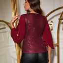 Dressystar Elegant Sequin Tops for Women, V-Neck Long Split Sleeve Blouses for Evening Party, Dressy and Sparkly Bling Shirt Burgundy S (Red, S)