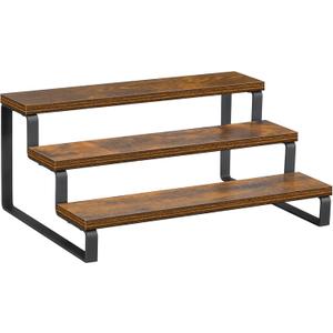 Giikin 3-Tier Spice Rack, 13.8 Inch Wood Step Shelf Countertop Spice Storage Holder, Kitchen Pantry Cabinet Organizer Cupboard for Spice Bottles, Jars, Seasonings, Baking Supplies, Metal Frame