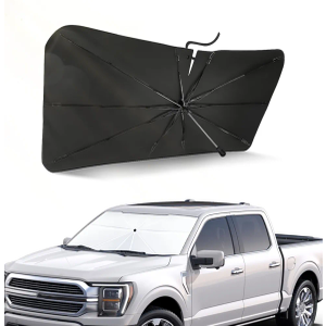 Soruci Windshield Sun Shade Umbrella for Tesla Cybertruck 2024 2025 Truck Accessories, Titanium Silver Coating for UV Ray Block Foldable Car Front Window Sunshade with Storage Pouch Keep Cool