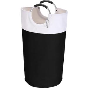 Sea Team 90L Large Size Collapsible Laundry Hamper, Waterproof Laundry Basket with Foam Padded Aluminum Handles, Portable Storage Basket for Laundromat Home Storage, Black