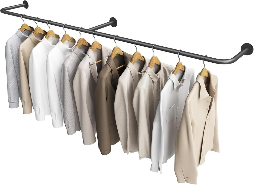 ZOMONETI 75 Inches Clothes Rack, Industrial Pipe Wall Mounted Clothing Hanger Rack, Heavy Duty Detachable Garment Bar, Multi-Purpose Closet Rods for Hanging Clothes, Laundry Drying Clothes Rail