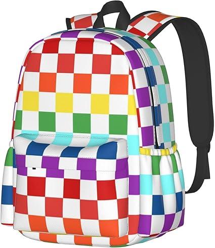 White Rainbow Race Checkered Flag Backpacks 15in Laptop Backpack Multipurpose Double Shoulder Bag For Men Women Gifts
