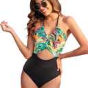 Narecte Womens One Piece Swimsuits Tummy Control Sexy Halter Cutout Bathing Suit Backless Wrap Tie Back Swimwear, XL