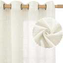 LAMIT Cream Linen Curtains 36 Inch for Windows, Soft Thick Linen Textured Light Filtering Drapes Bronze Gromment Boho Neutral Panels for Basement/Bathroom/Kitchen, 2 Panels, 34 x 36 Inch