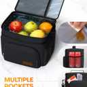 HOTOR Insulated Lunch Box for Men & Women - Leak-Proof Cooler Lunch Bag with 4 Pockets, Adjustable Strap, Ideal for Work, Picnic, Travel - Medium, Black, 10.2"6.9"8.5"