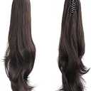 Ponytail Extension,24" Dark Brown Claw Clip Hair Extensions for Women Straight Hair Piece Synthetic Wavy Pony Tail Halloween Fluffy Daily Use 1 Pack