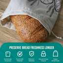 Nubliss 2-Pack Large, Reusable Organic Linen Bread Bags for Homemade Bread - BPA-Free Inner Plastic Lining - Durable Breads Storage - Sourdough Loaf Bags - Perfect for Sour dough Loaves & Baguettes (Off White)