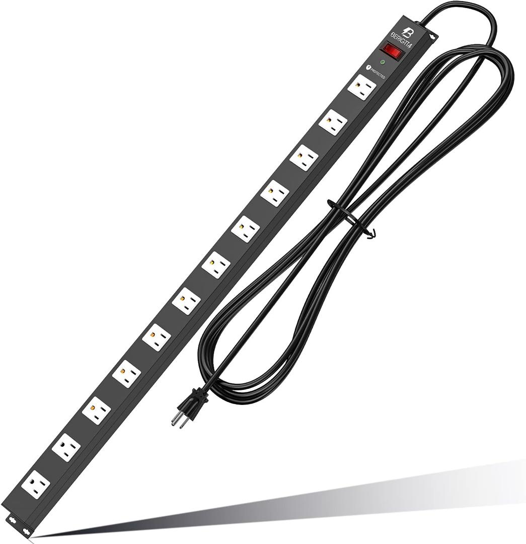 12 Outlet Surge Protector Metal Power Strip, 1800J Mountable Power Outlet, Heavy Duty Workshop Metal Power Strip for Commercial, Industrial, School and Home,15A 125V 1875W (6FT) (White)