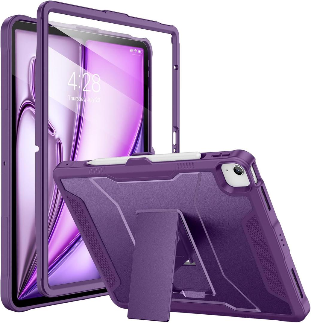 Soke Case for iPad Air 13-Inch M3 2025 & M2 2024,with Built-in Screen Protector and Kickstand, Rugged Full-Body Heavy Duty Protective Cover for Apple iPad Air 13 - Purple
