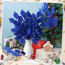 6 Pcs Christmas Artificial Velvet Glitter Magnolia Leaf Glittered Spray Picks 20" Fake Floral Leaf Branches Xmas Decoration for Christmas Tree DIY Crafts Gift Home Garden Decor(Navy Blue)