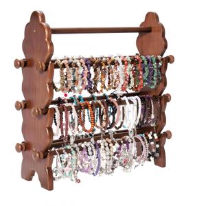 Two-Sided Wooden Jewelry Bracelet Holder Display Stand with 6 Removable Holders - 3 Tier Bar Bangle Organizer Perfect for Organizing and Showcasing Bracelets, Watches, and Accessories