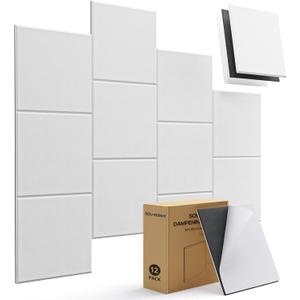 Mass Loaded Vinyl Soundproof Wall Panels Self-adhesive, 12 Pack Mlv Soundproofing Panels, 12''x12''x0.4'' High Density Square Sound Proof Panels For Walls, Home Office, Reccording Studio White