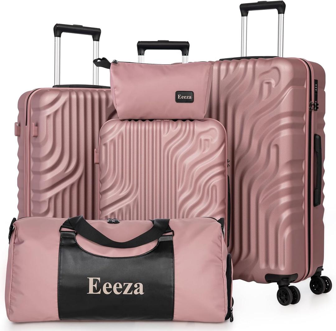 Luggage Sets 5 Piece Suitcase with ABS Hard Shell Lightweight TSA Lock and Double Rotatable Detachable Wheels(Navy,20"/24"/28"/DB/TB) (RoseGold)
